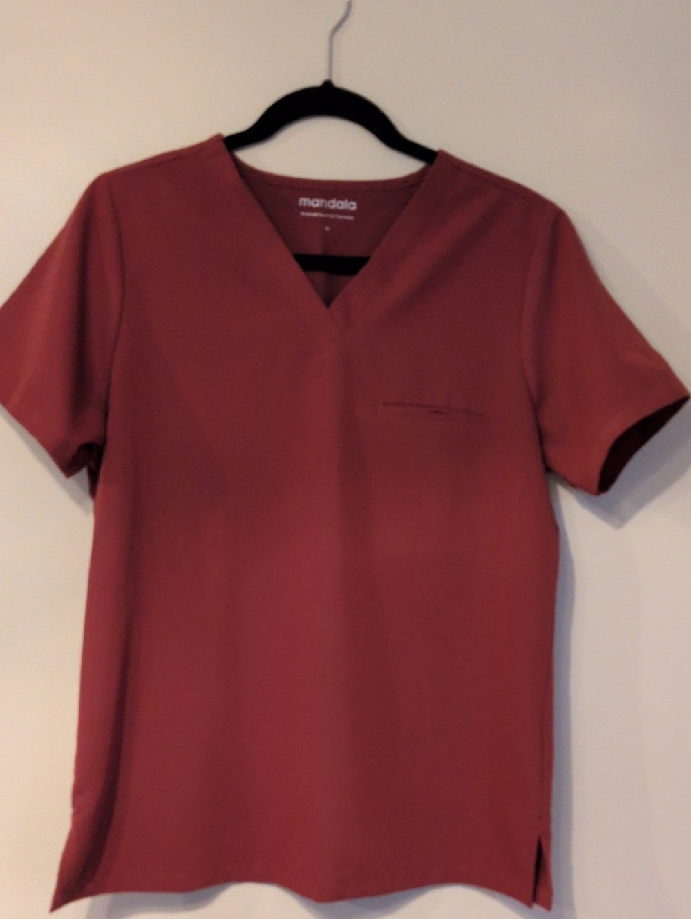Mandala Women's V-Neck Medical 1 Pocket Scrub Top - Brick Red